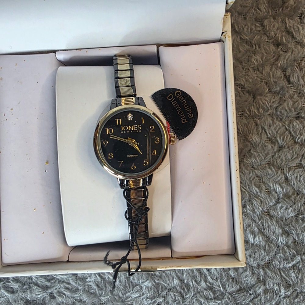 Jones New York Diamond Collection Watch Black Gold Two Tone Expansion Band 13632